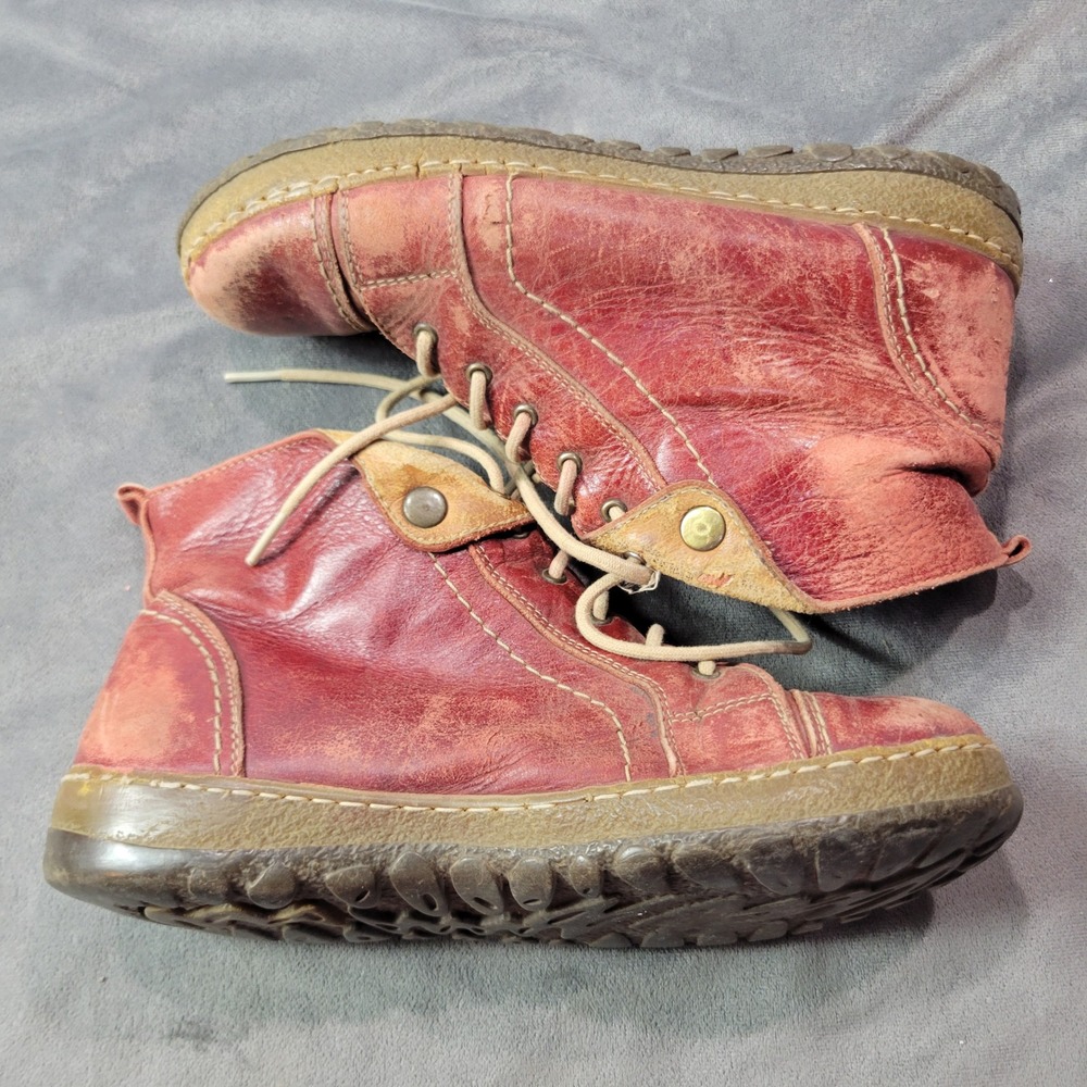 Overland Womens Red Leather Lace Up Ankle Boots Distressed EU 39 Burgundy‎